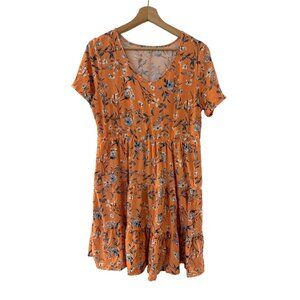 Orange Floral Just Be... Womens Dress L Stretchy